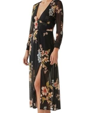 Always Indigo Floral Black Sheer Mesh Maxi Dress Fairy core Romantic Spring